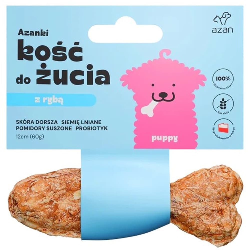 Kość dentystyczna dla szczeniąt z dorszem i probiotykiem kształt rybki 12 cm