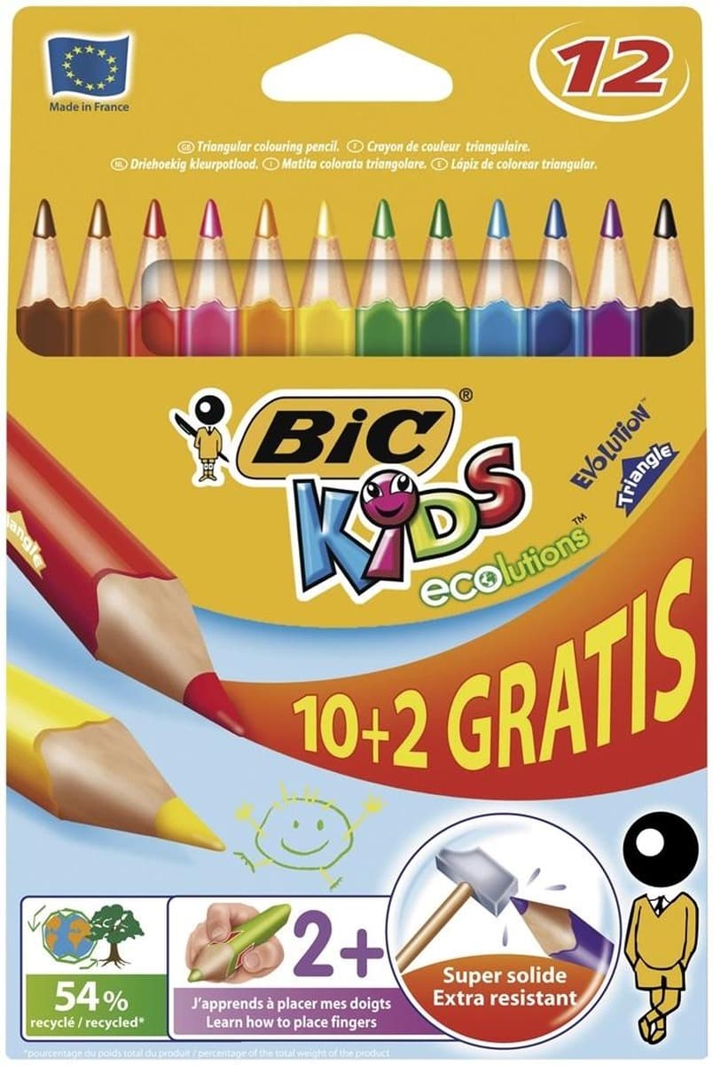 Kredki Ołówkowe BIC Eco Evolution Trójkątne 10+2 kolory