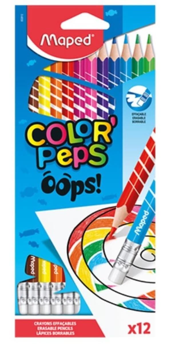 Kredki trójkątne ścieralne z gumką Colorpeps Oops Maped 12 kolorów
