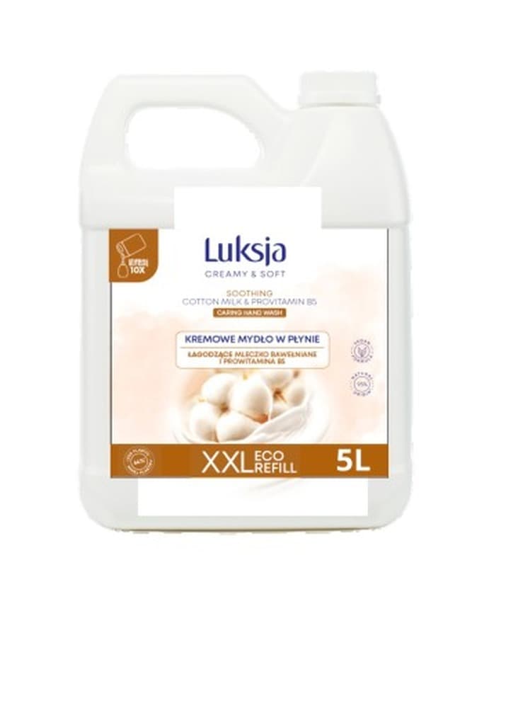 Luksja Creamy & Soft Kremowe mydło w płynie Mleczko bawełniane i Prowitamina B5 5 L opakowanie uzupełniające