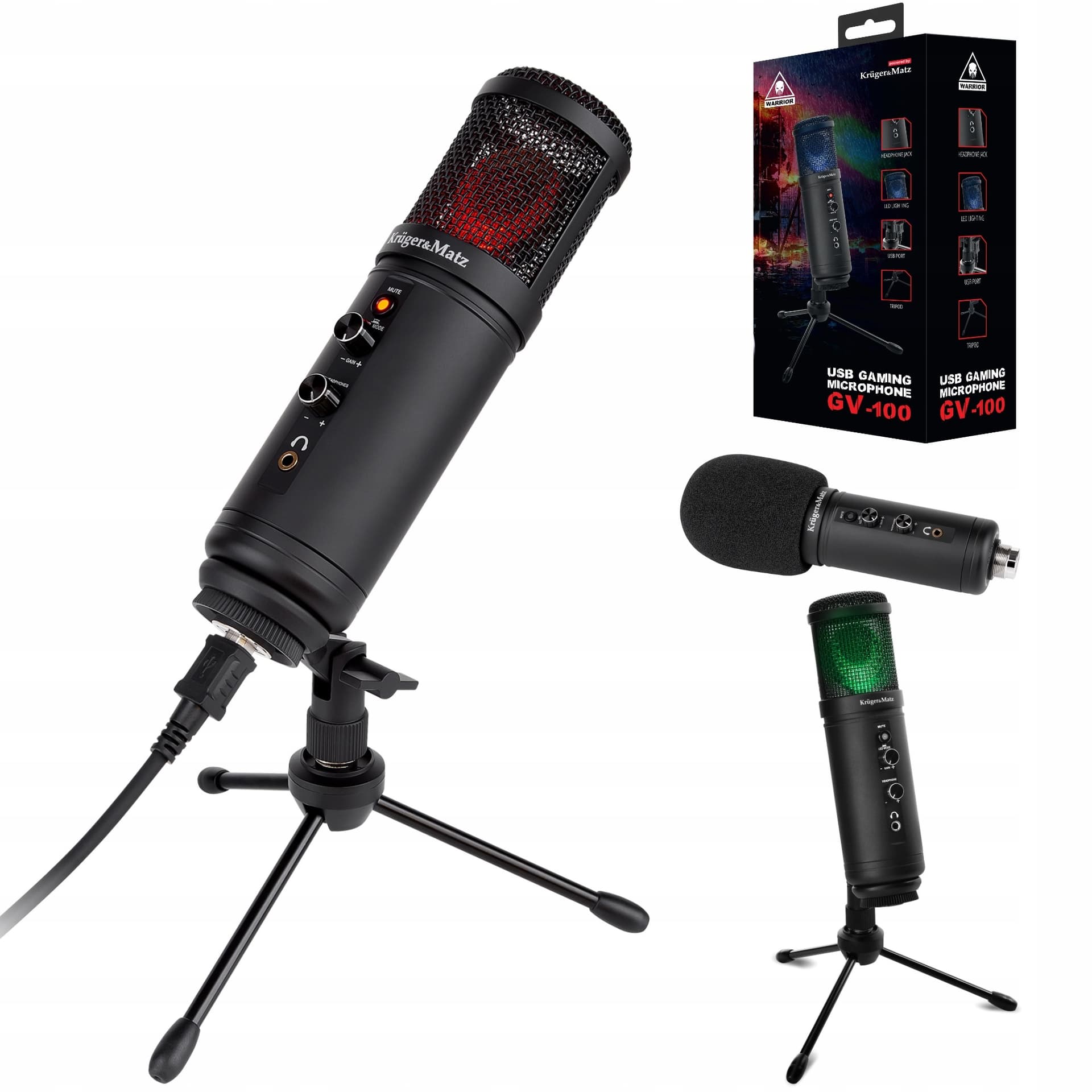 Kruger&Matz Warrior GV-100 Mikrofon gamingowy / vlogerowy USB