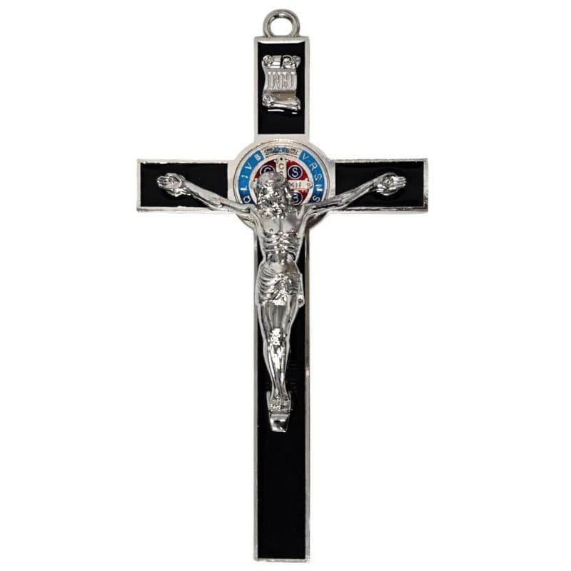 Krzyż Świętego Benedykta metalowy czarny 30 cm do powieszenia