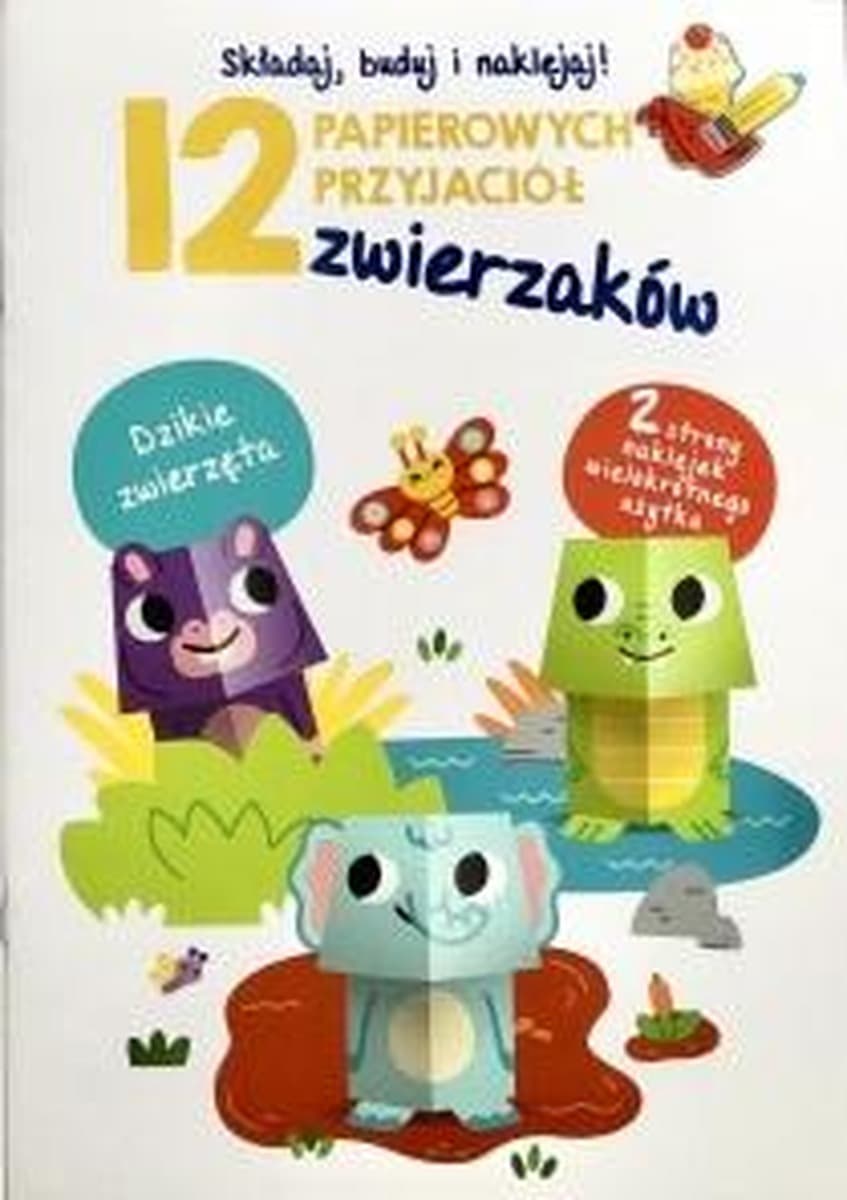 Książka dla Dzieci 12 Papierowych Figurek Zwierząt - Dzikie Zwierzęta