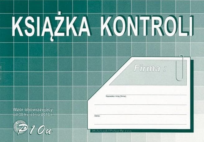 Książka kontroli P10U wzór od 2018