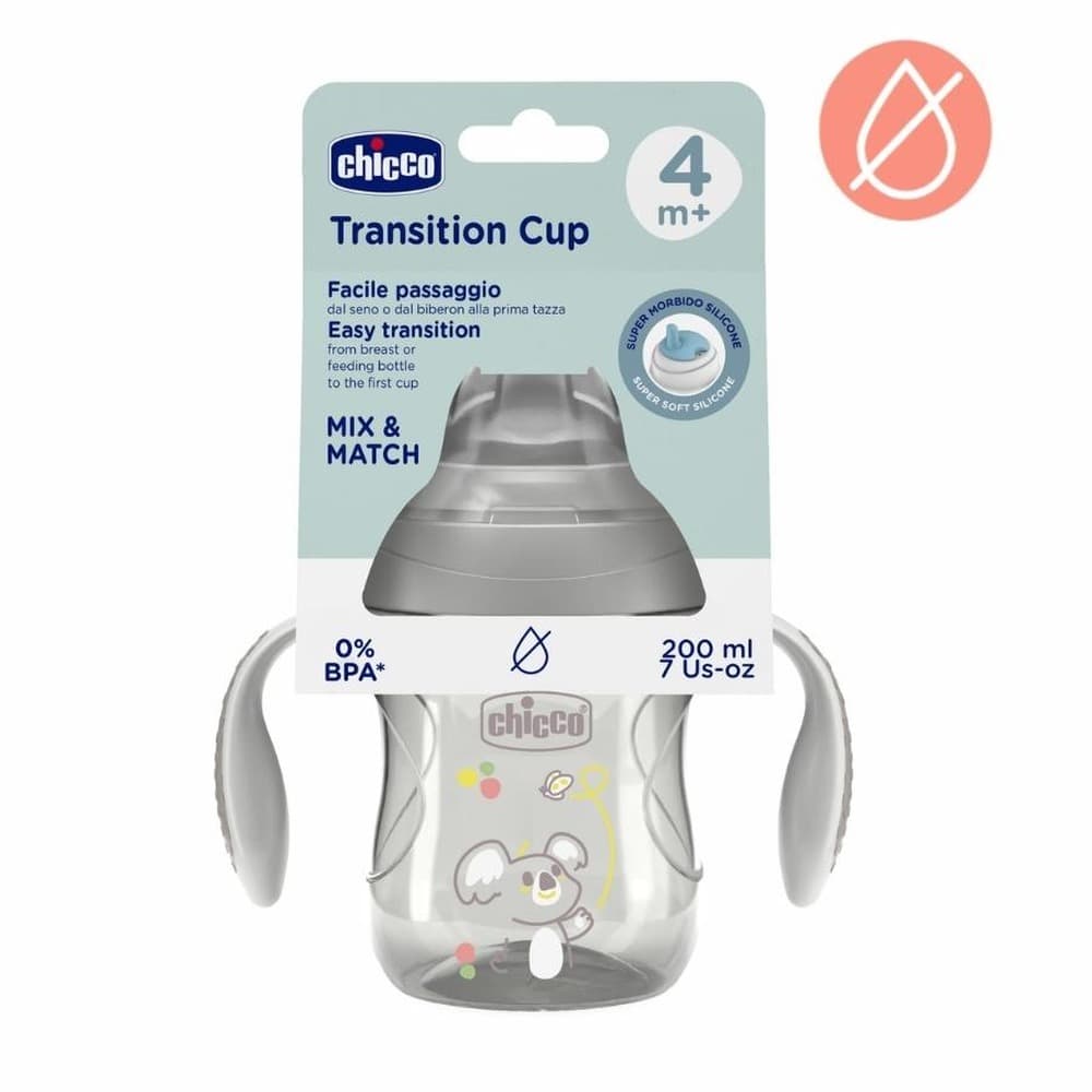 Kubek treningowy z miękkim ustnikiem szary 200 ml 4m+