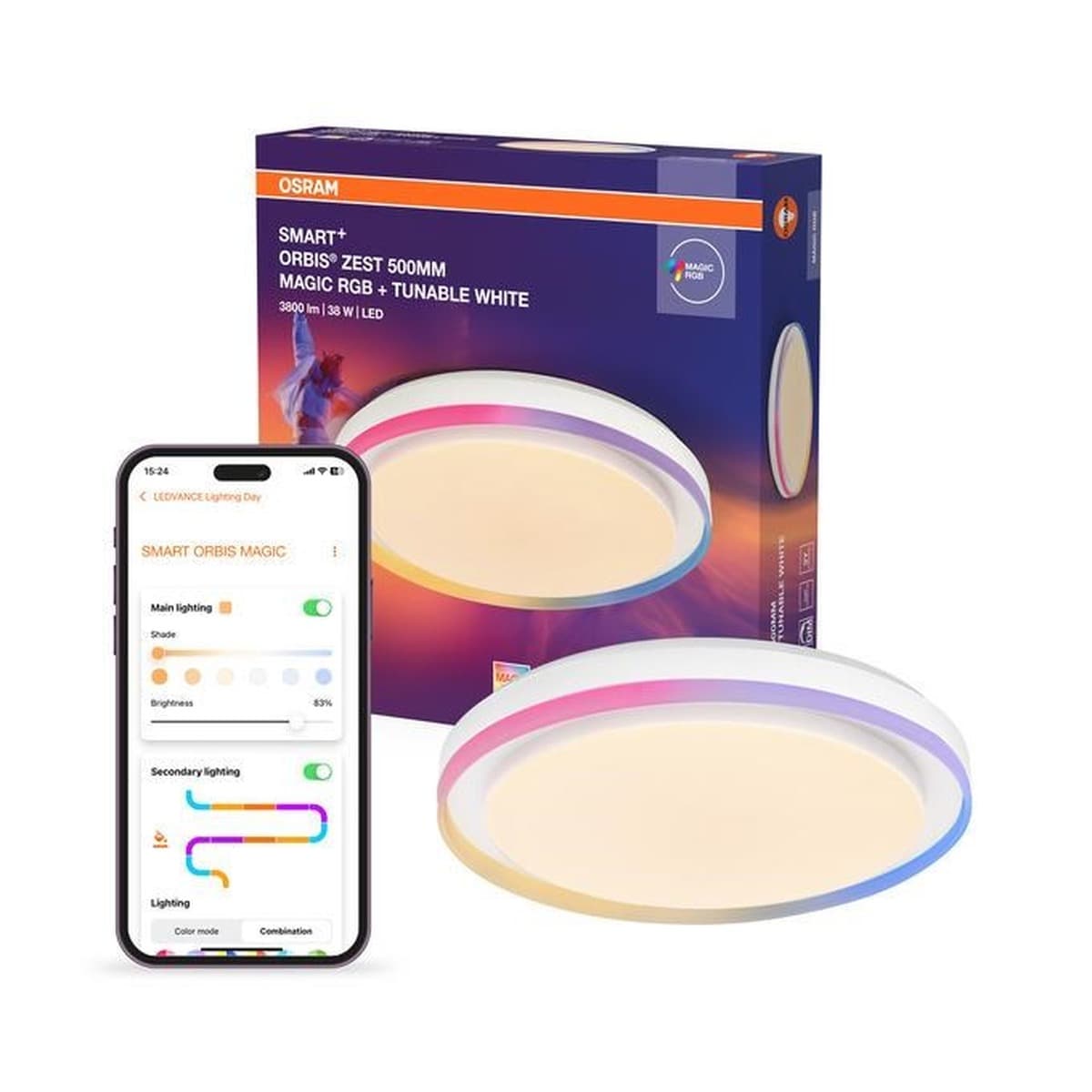Lampa Wisząca Sufitowa LED WIFI 38W 3800LM RGBTW 50cm