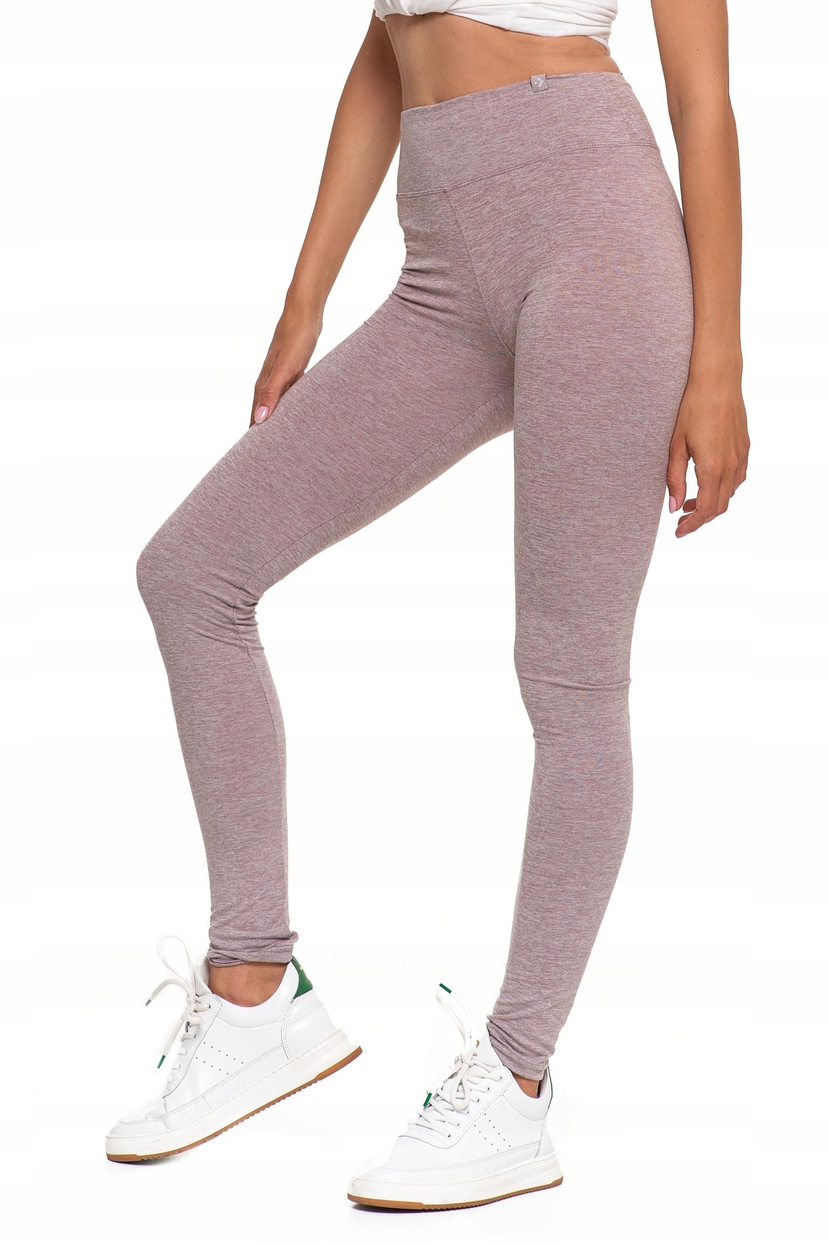 Legginsy damskie szaro-beżowe w prążki rozmiar L