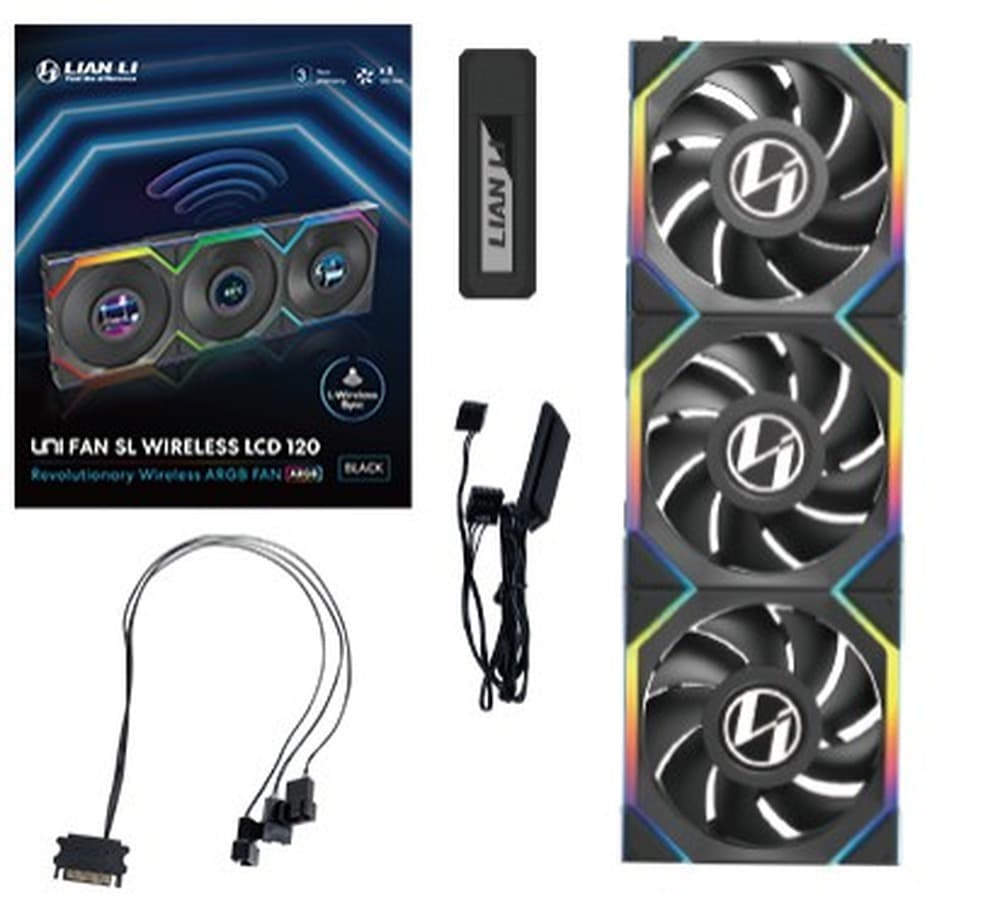 Lian Li UNI FAN SL Bezprzewodowy LCD 120 Wentylator obudowy komputera 12 cm Czarny 3 szt.