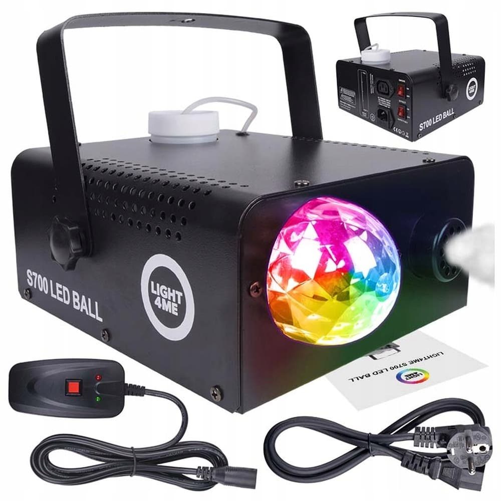 LIGHT4ME FOG 600W LED BALL - Wytwornica dymu z podświetleniem LED i kulą dyskotekową, pilot