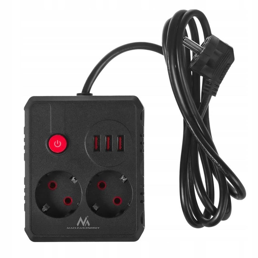 Listwa zasilająca Maclean 3 gniazda + 3xUSB 2.1A 1.5m czarna
