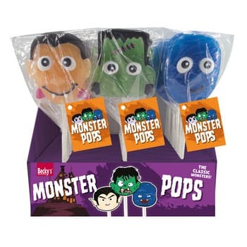 Lizak Monster Pops smak truskawkowy jabłkowy gumy balonowej 50 g 24 sztuki
