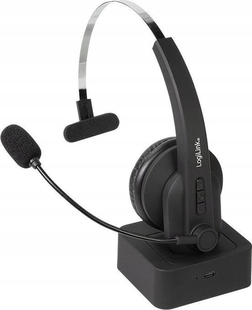 LogiLink BT0059 Słuchawki Bluetooth z mikrofonem, nagłowne, do biura/call center, z podstawką ładującą, czarne
