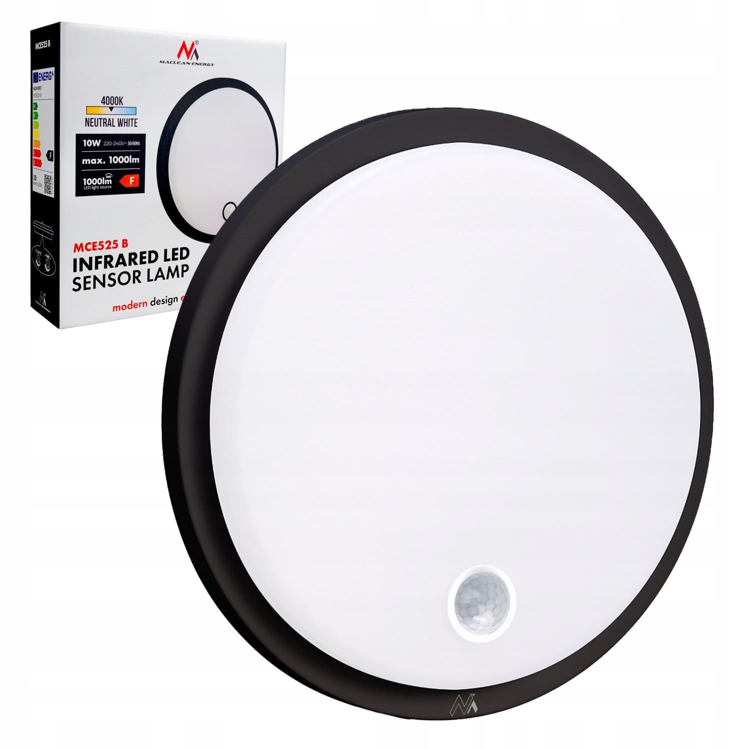 Maclean Lampa LED 10W 1000lm Czujnik Ruchu IP65 Czarna