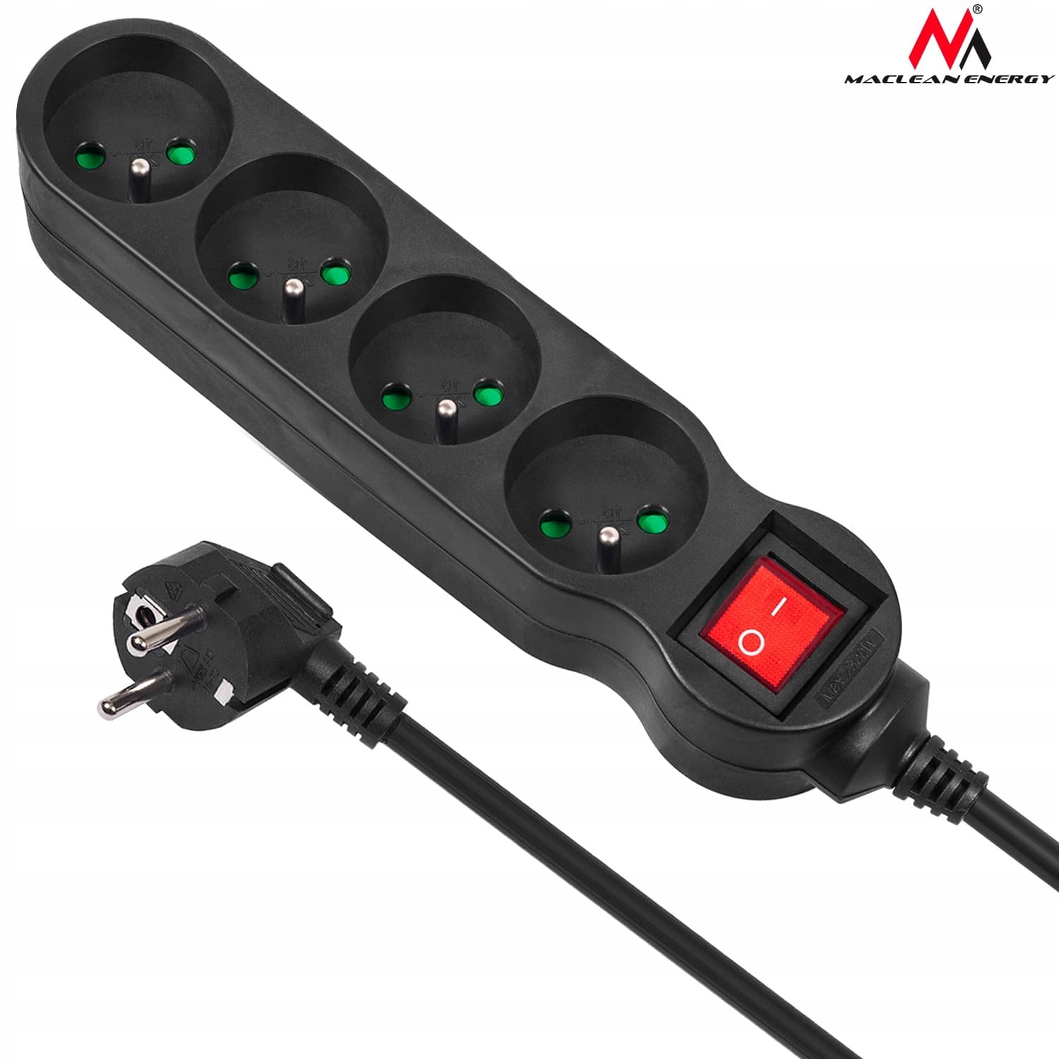 Maclean Listwa Zasilająca 4 Gniazda + 3xUSB 2.1A 2500W 1.5m Czarna