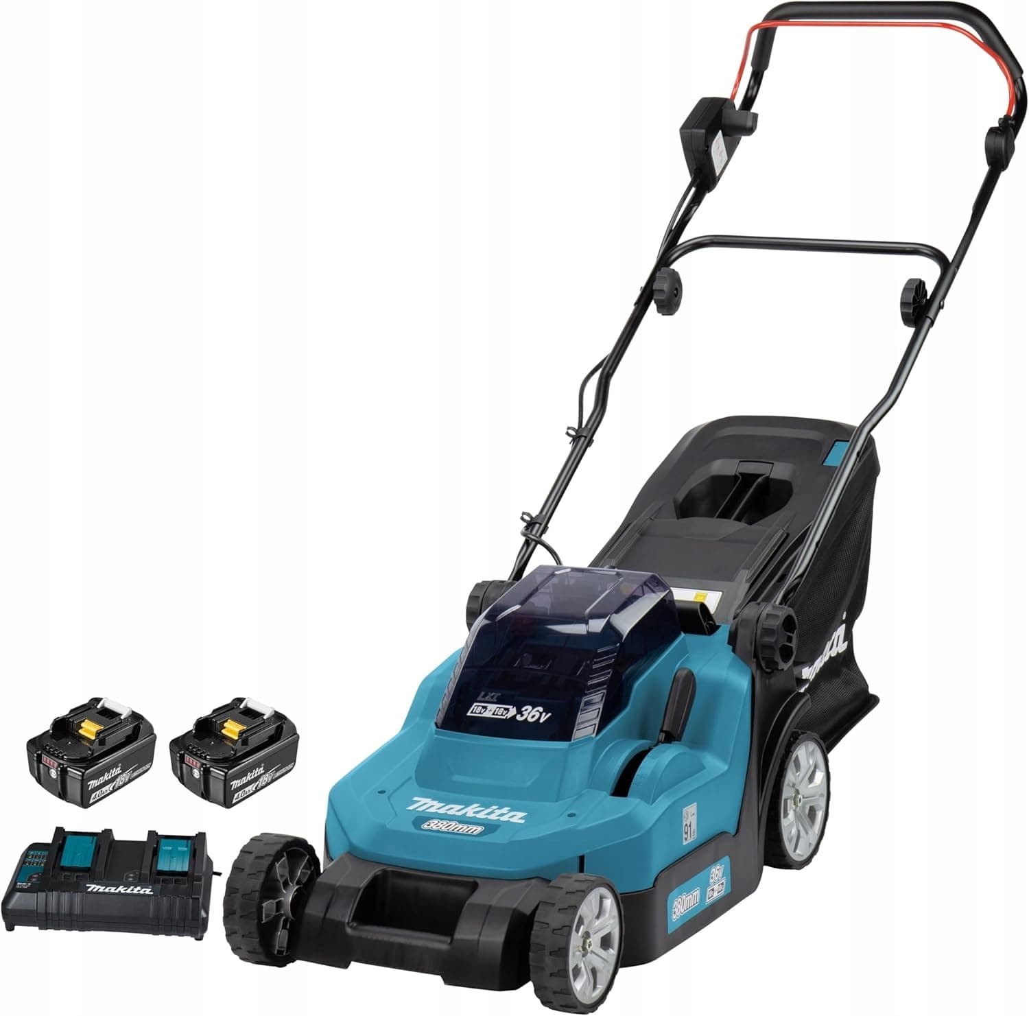 Makita DLM382PM2 Kosiarka Akumulatorowa 18V, Szerokość Koszenia 38cm