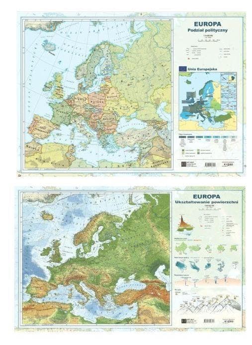 Mapa Europy A2 Dwustronna Laminowana Podkładka na Biurko
