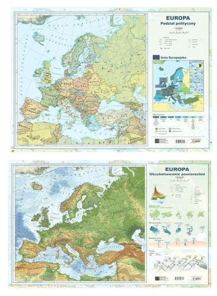 Mapa Europy A2 Dwustronna Laminowana Podkładka na Biurko