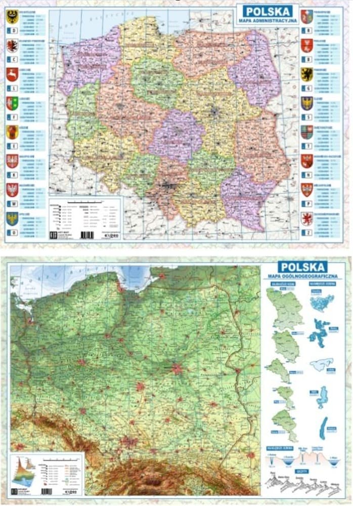 Mapa Polski fizyczno-administracyjna dwustronna A2