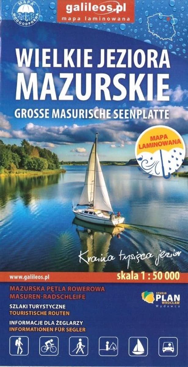 Mapa turystyczna Wielkie Jeziora Mazurskie laminowana