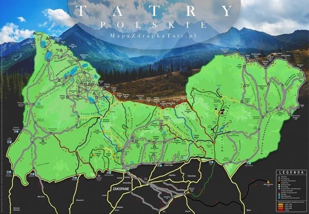 Mapa zdrapka Tatry Polskie góry pamiątka