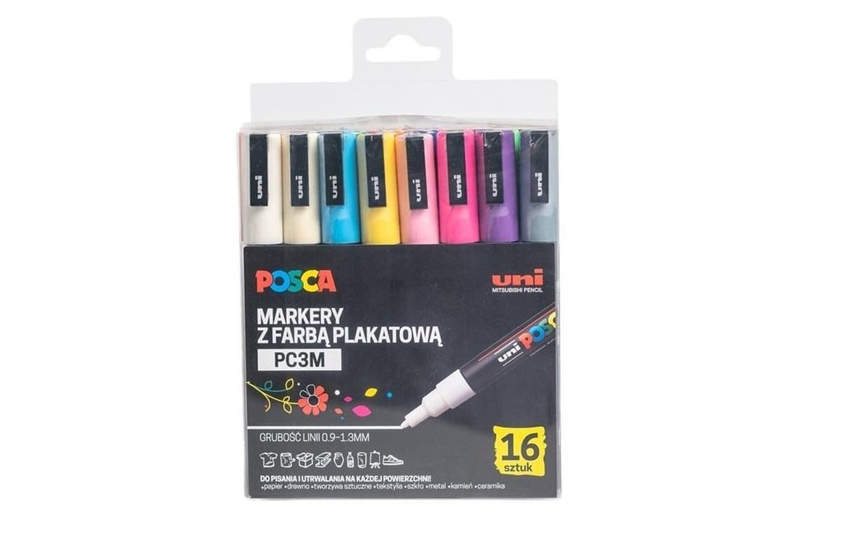 Markery plakatowe Uni Posca PC-3M 16 kolorów