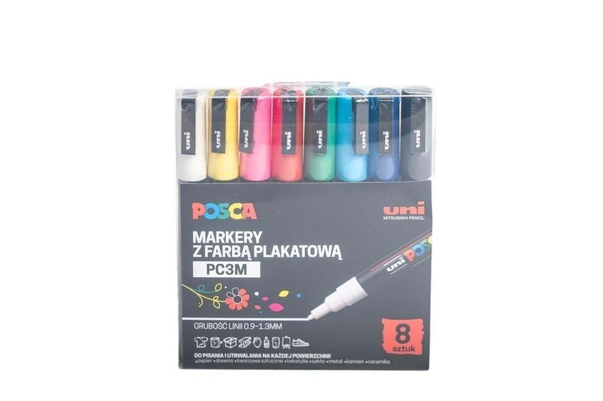 Markery plakatowe Uni Posca PC-3M 8 kolorów