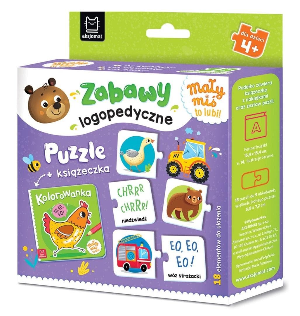 Mały miś to lubi! Książka dla dzieci logopedyczna i puzzle