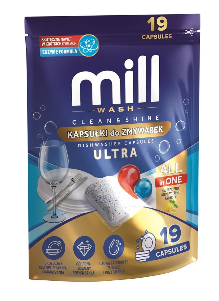 MILL 19szt Clean & Shine All in1 Kapsułki do zmywarki Ultra