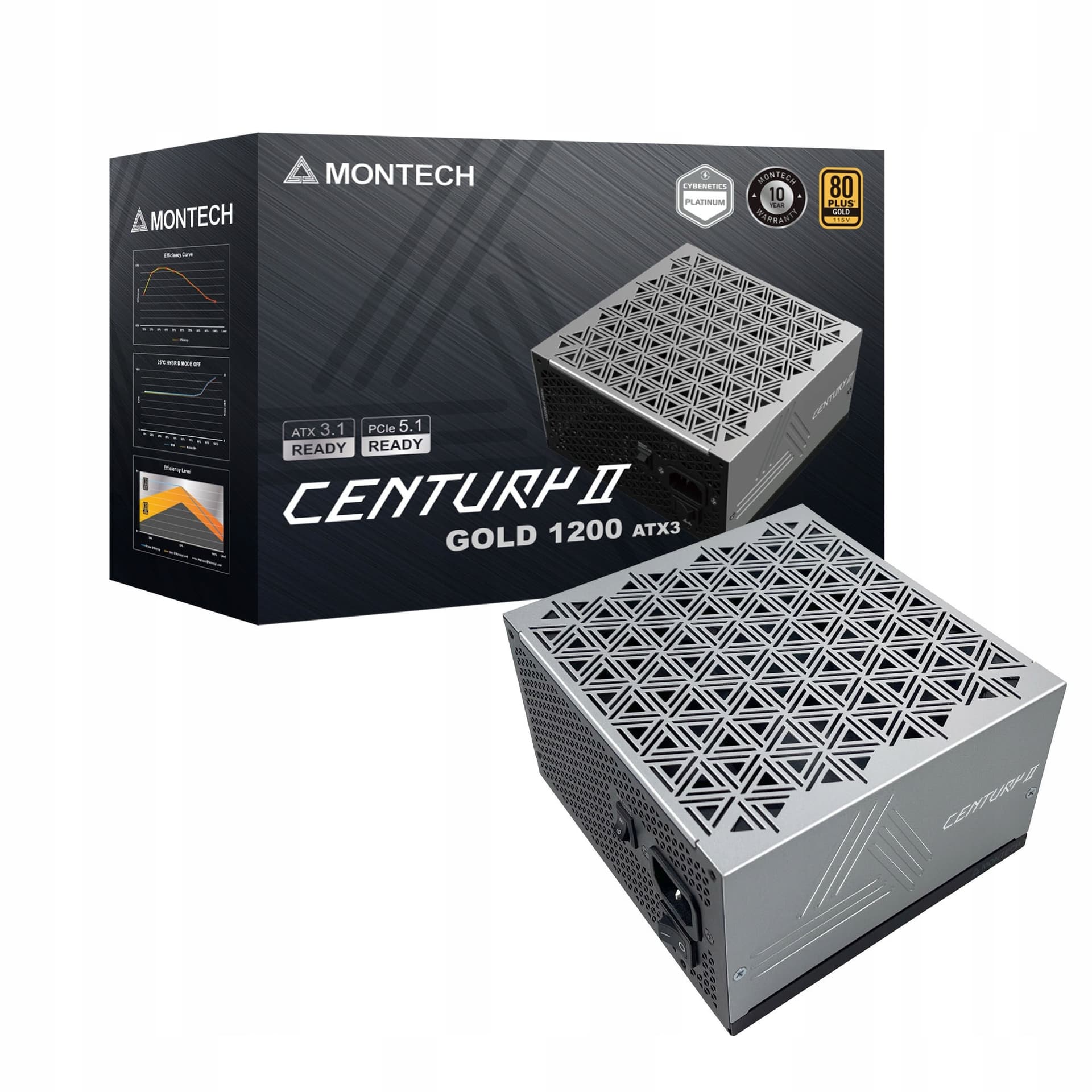 MONTECH Century II 1200W 80+ Złoty ATX 3.1 Zasilacz Srebrny