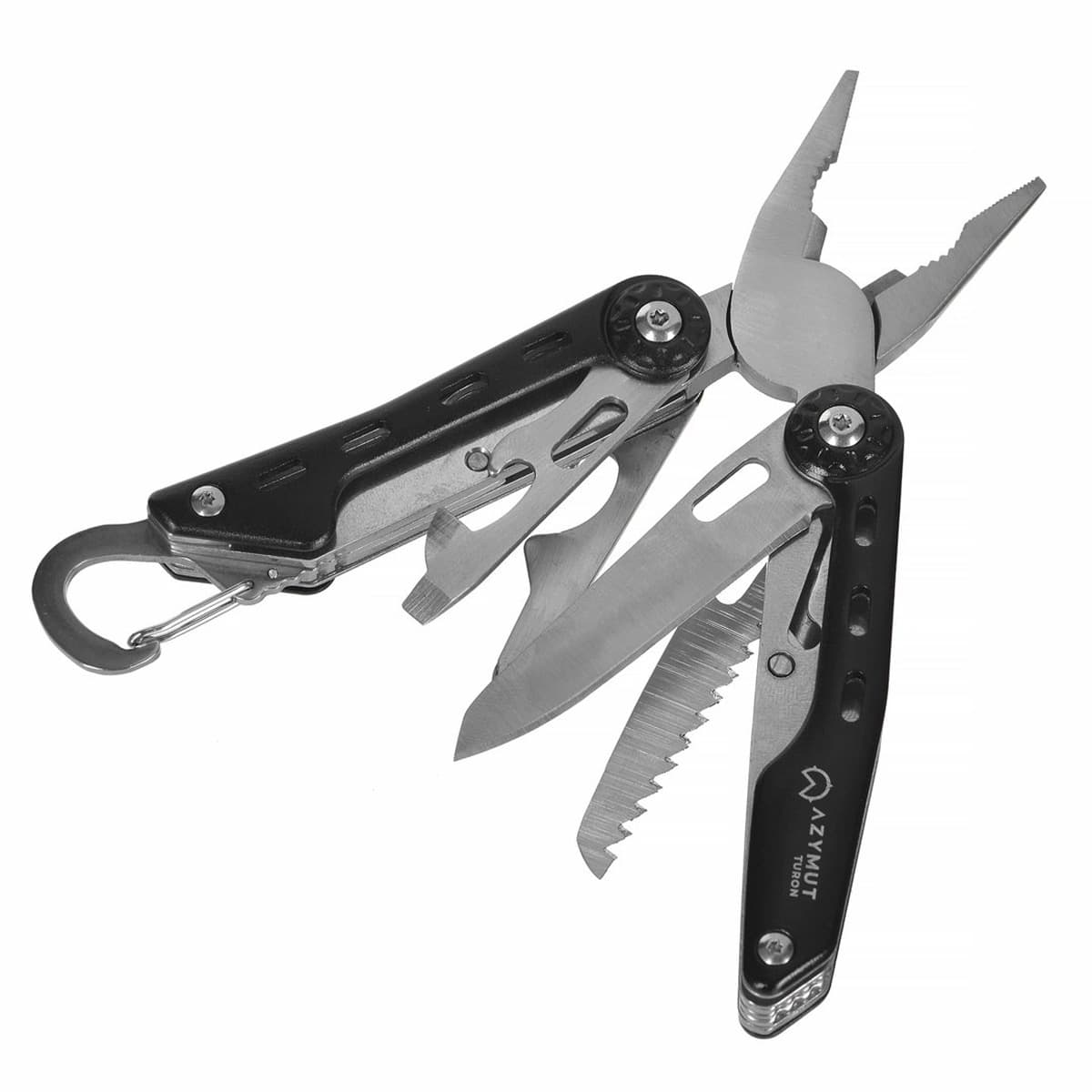 Multitool AZYMUT Turon 10 narzędzi z karabińczykiem i kaburą czarny
