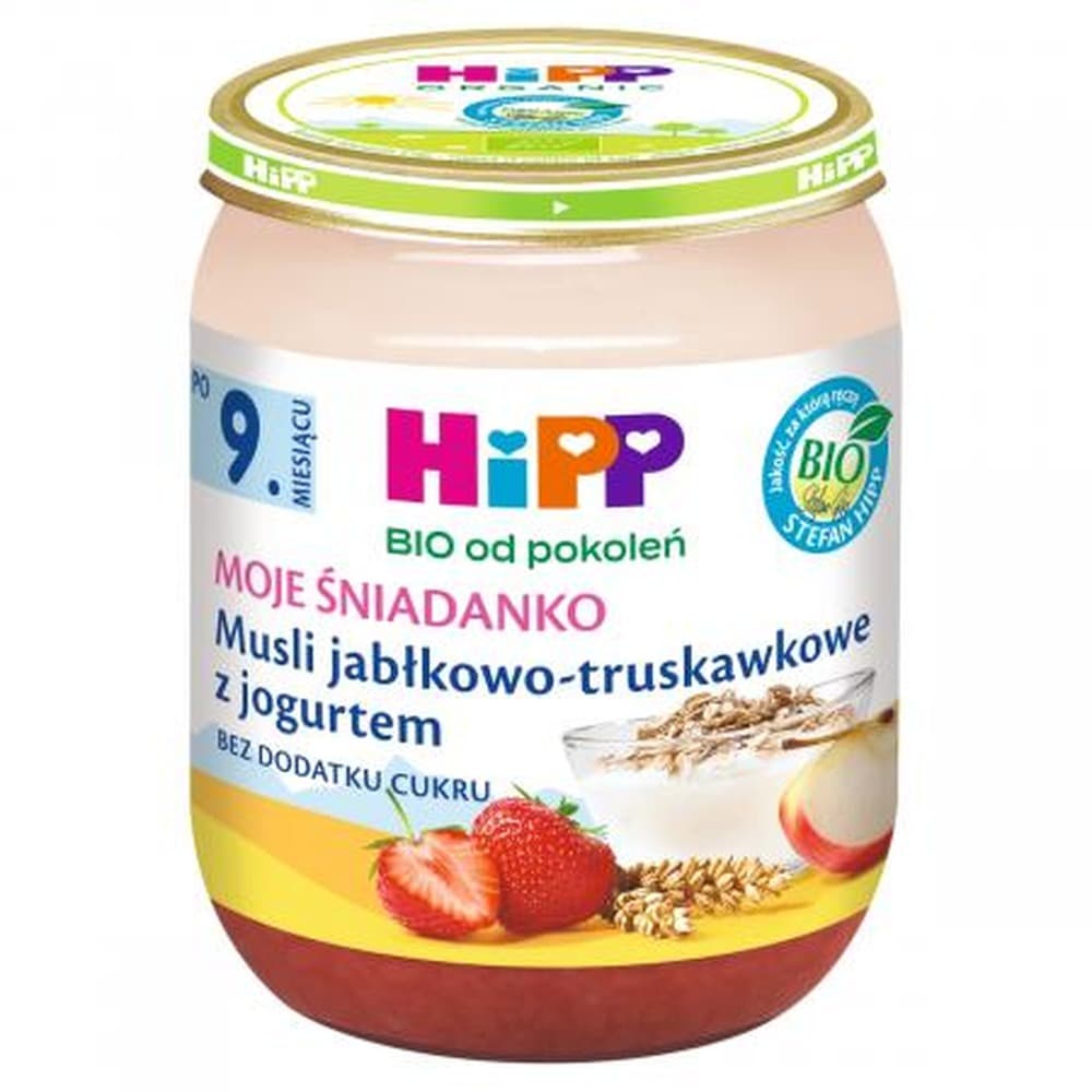 HiPP Musli jabłkowo-truskawkowe z jogurtem BIO, po 9. m-cu, 160 g