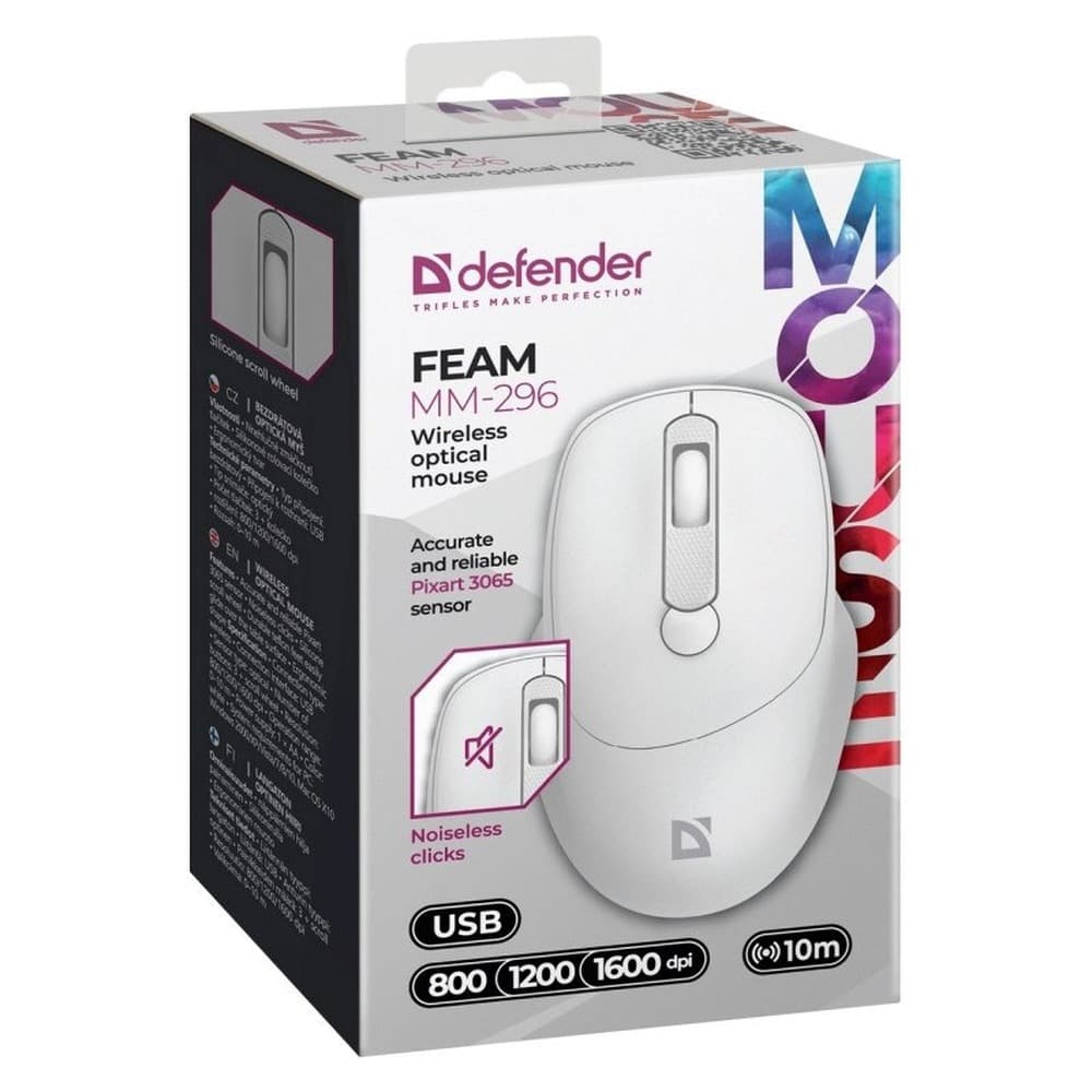 Mysz bezprzewodowa Defender Feam MM-296 cicha biała