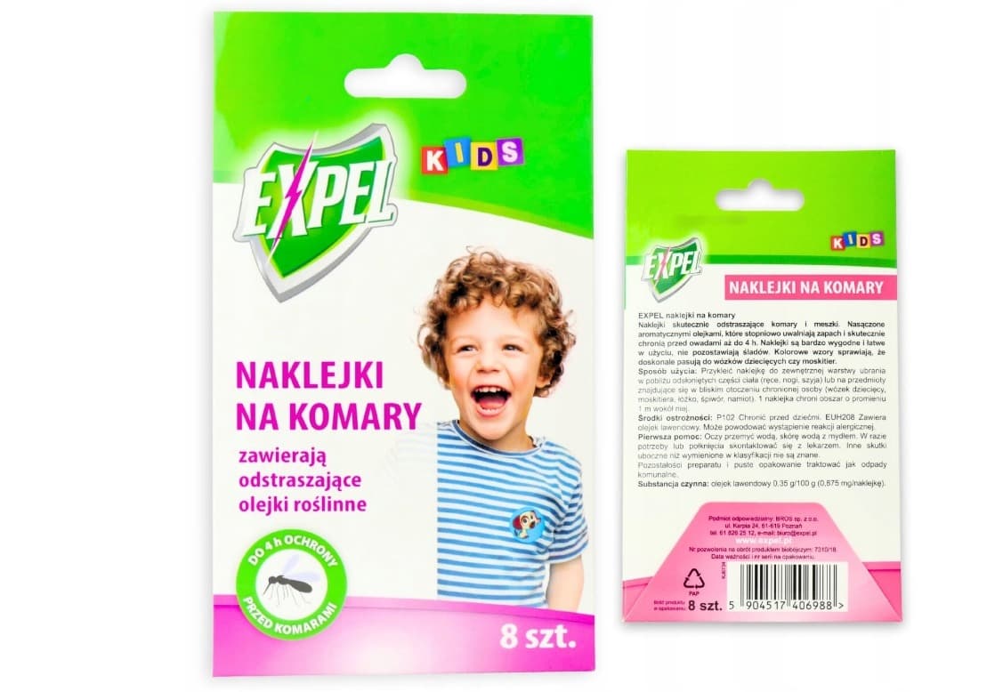 Naklejki na komary dla dzieci Expel 8 sztuk