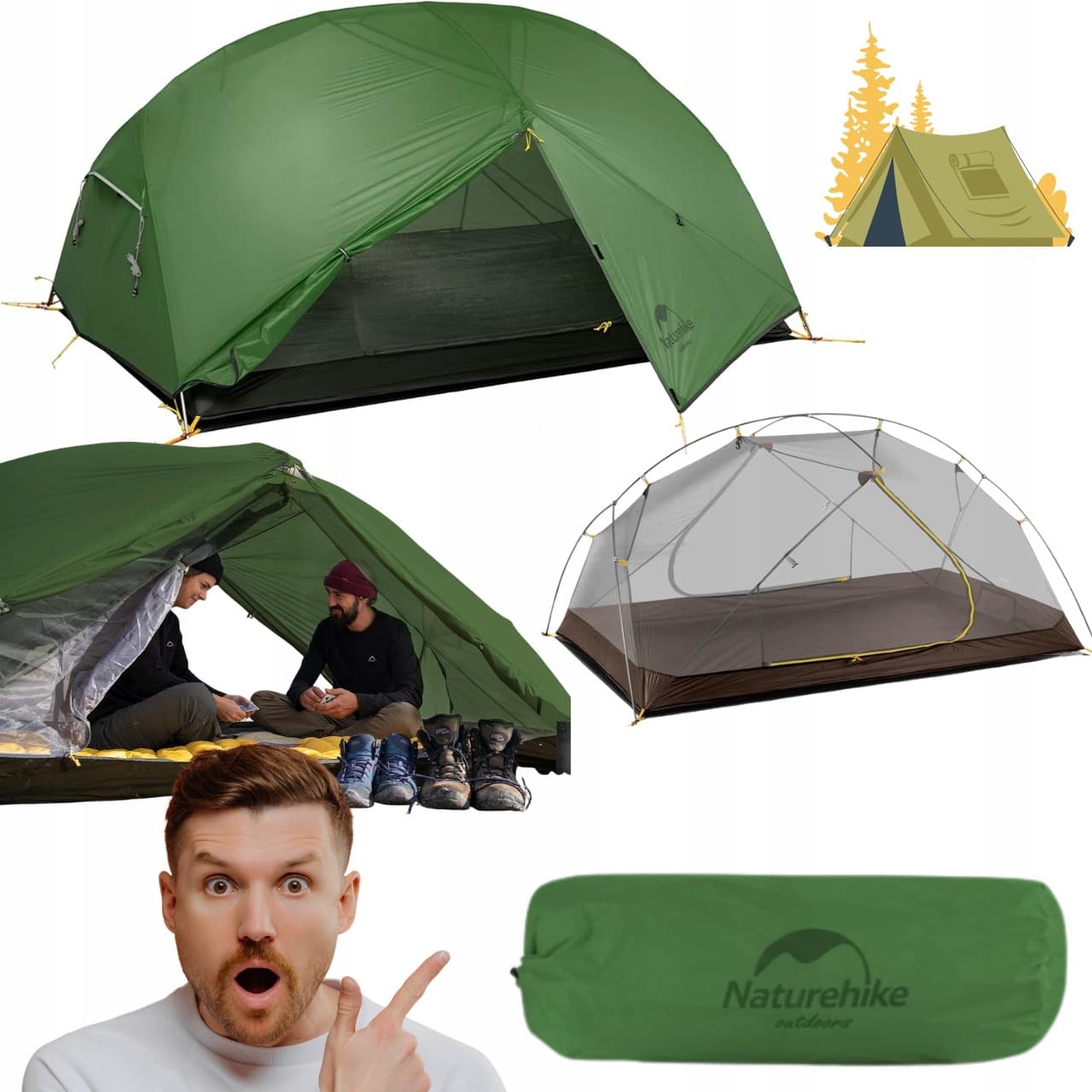 Namiot Cloud Creek 2 Pro Naturehike - 2-osobowy, lekki, Forest Green
