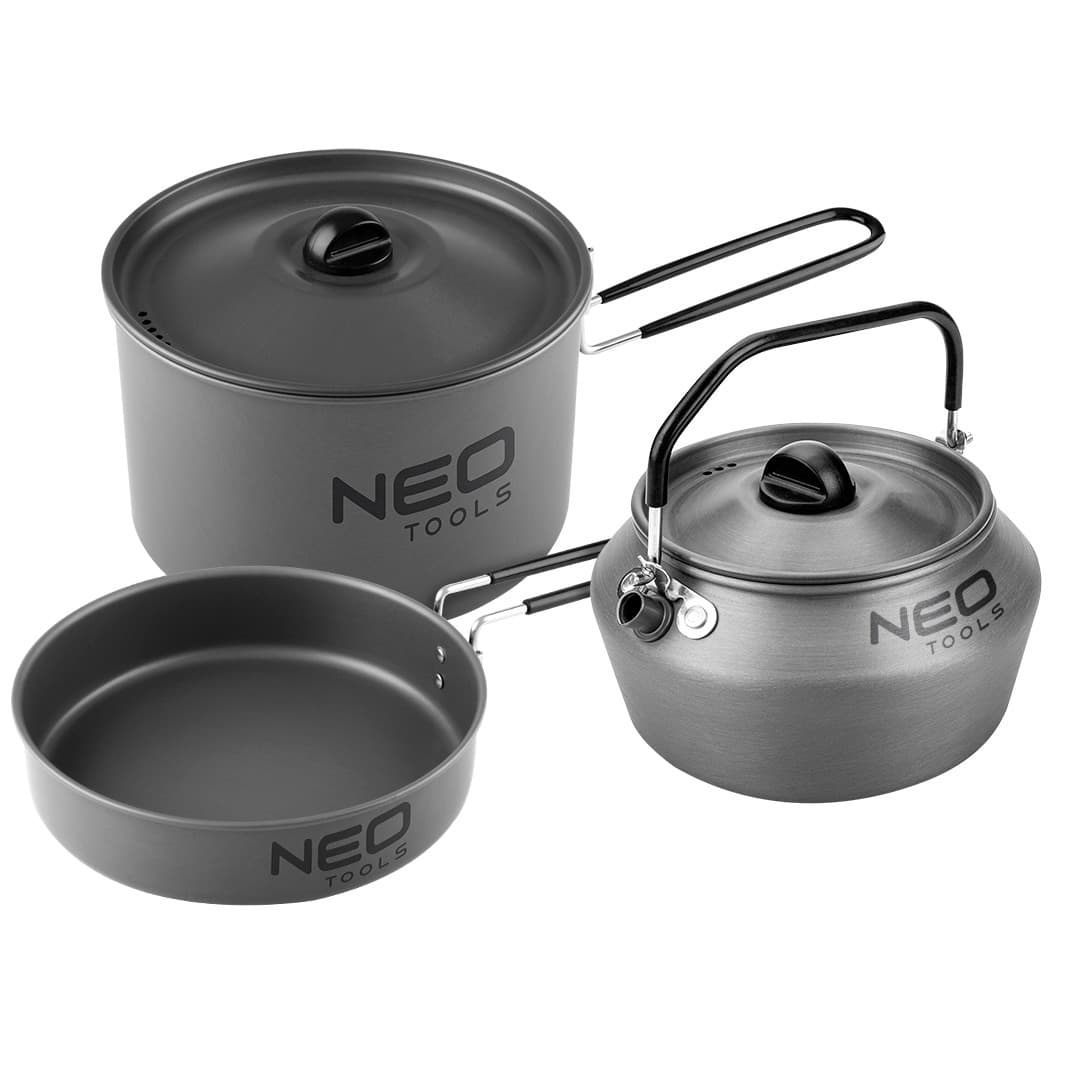 NEO TOOLS Garnek, patelnia i czajnik turystyczny/kempingowy 63-145