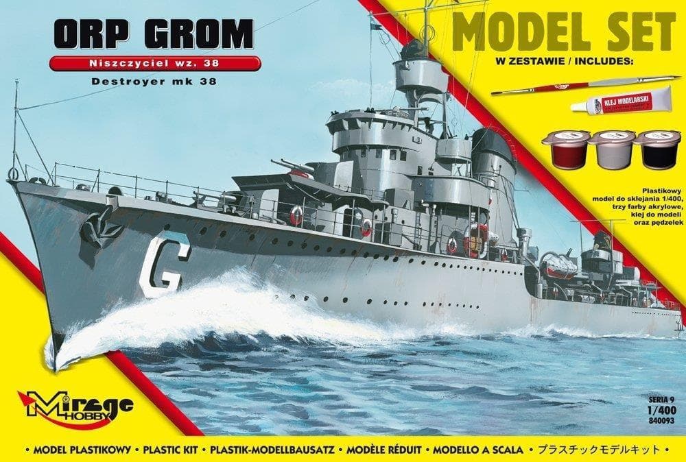Model niszczyciela ORP Grom do sklejania 1/400