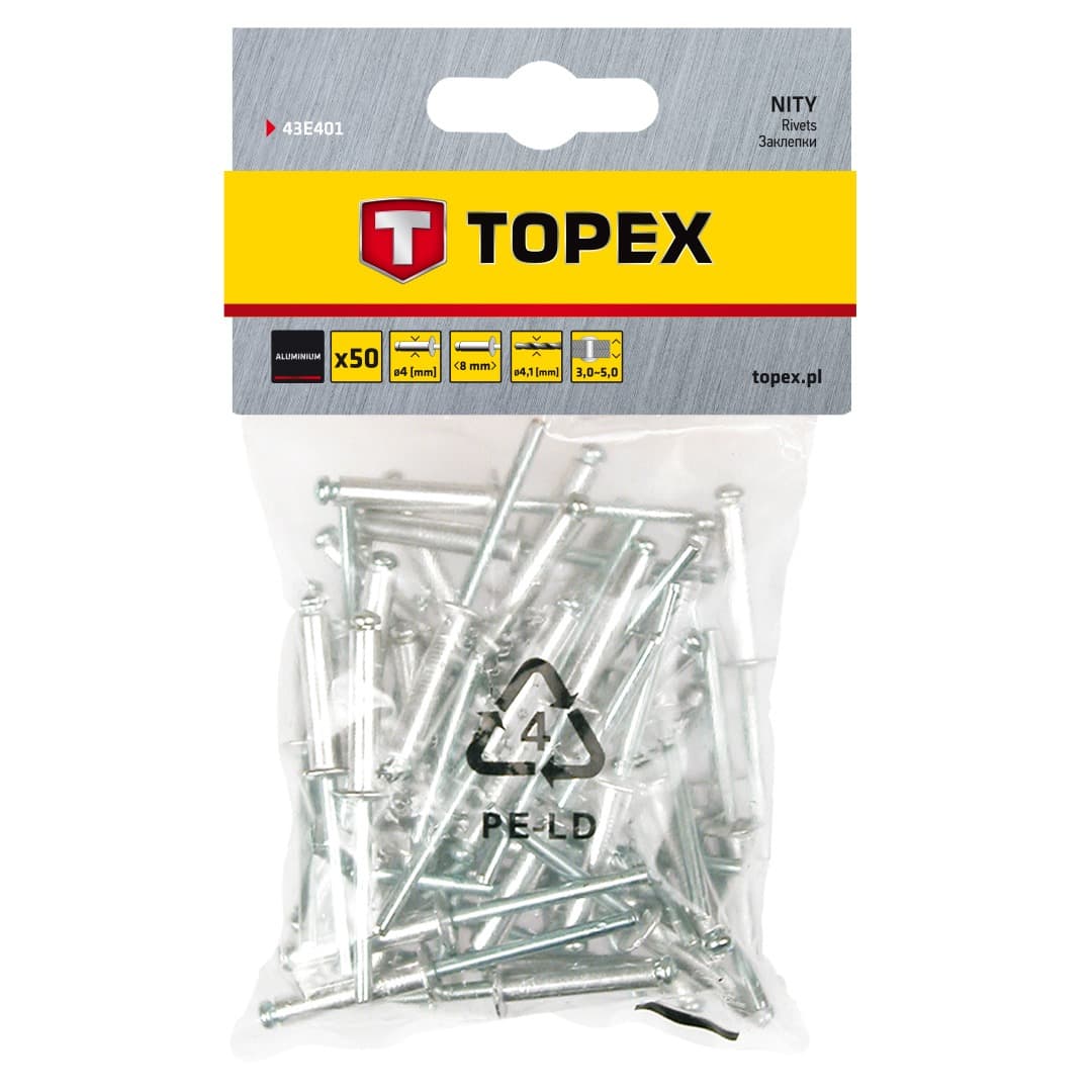 Nity aluminiowe 4 x 8 mm, 50 sztuk