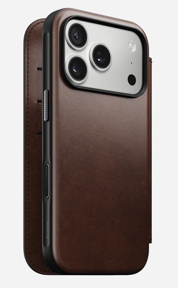 NOMAD Modern Leather Folio - skórzane etui do iPhone 17 Pro z MagSafe, skóra Horween (rustic brown)