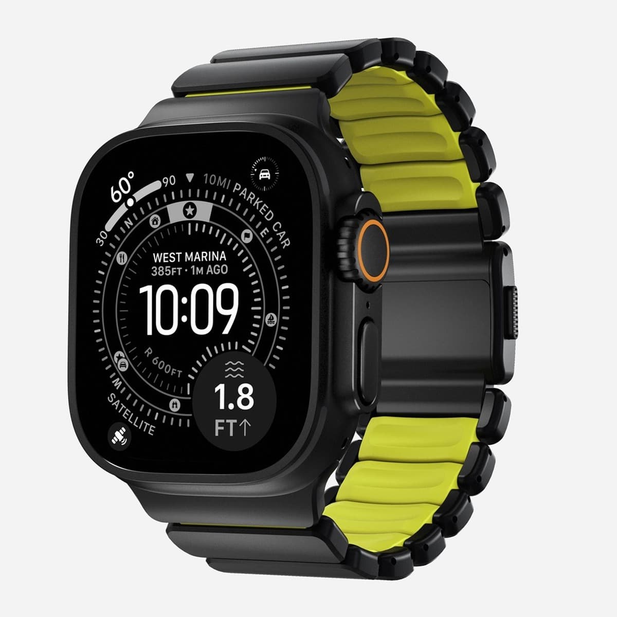 NOMAD Stratos Band - Tytanowa Bransoleta do Apple Watch 49mm z FKM (Black Titanium, Volt FKM)