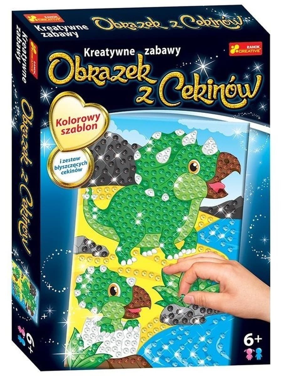 Obrazek z cekinami Dinozaur Triceratops do ozdabiania