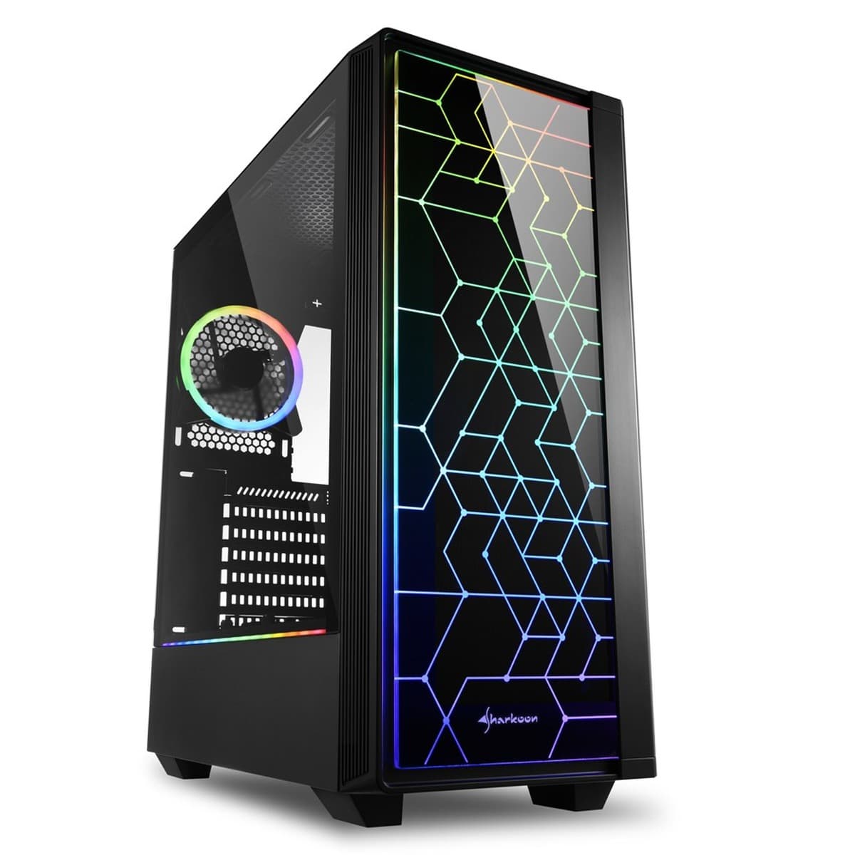 Obudowa Midi Sharkoon RGB LIT 100 - Czarna, z oknem, podświetlenie RGB