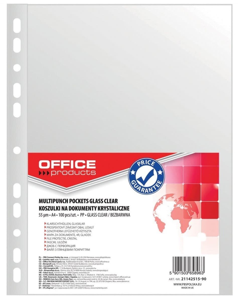 Office Products Paczka koszulek A4 PP krystalicznych 55mikr