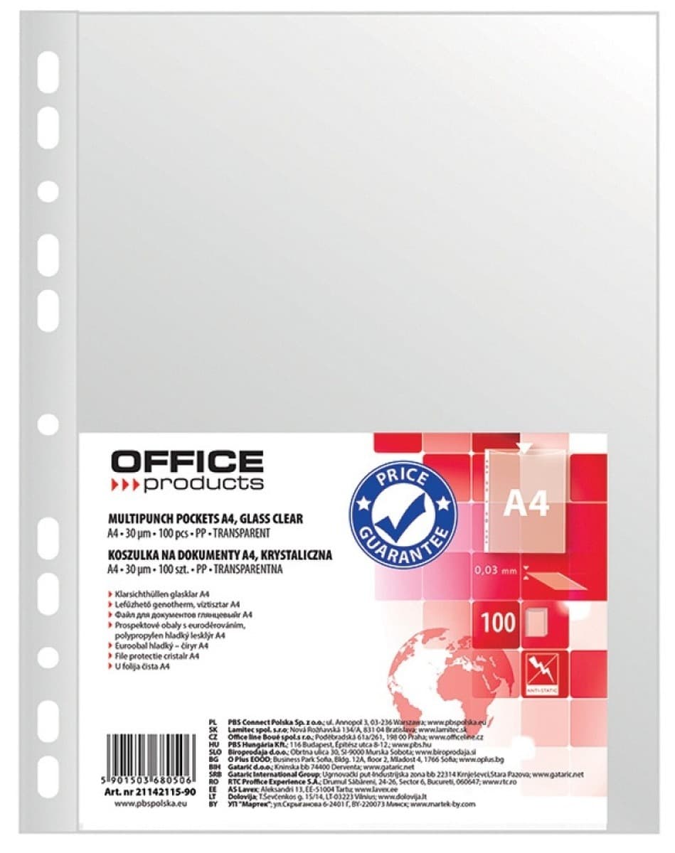 Office Products Paczka koszulek A4 PP krystalicznych 30mikr