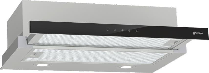 Okap teleskopowy Gorenje z czarnym szklanym frontem