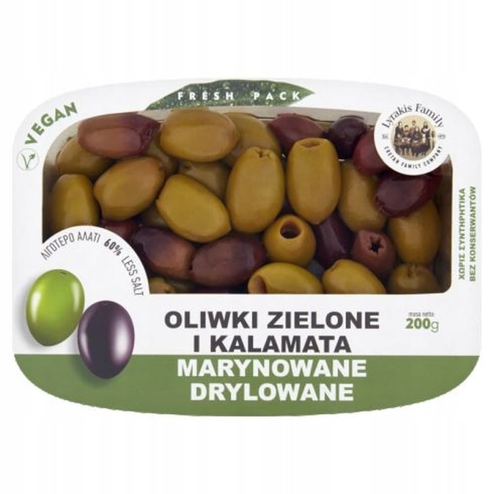 Oliwki zielone i kalamata marynowane - drylowane / Fresh Pack 200g Lyrakis Family