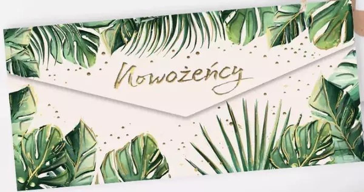 Ozdobna koperta ślubna Monstera z wkładką z życzeniami