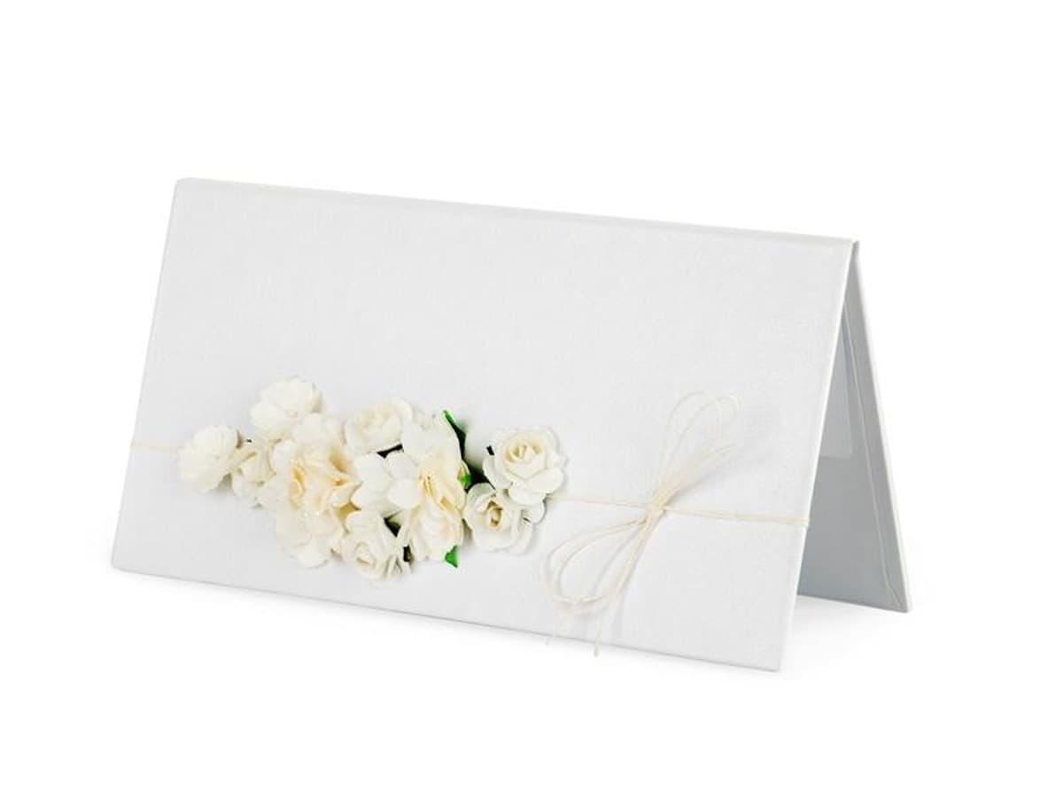 Ozdobne etui na pieniądze z kremowymi kwiatami 10,5x19,5 cm