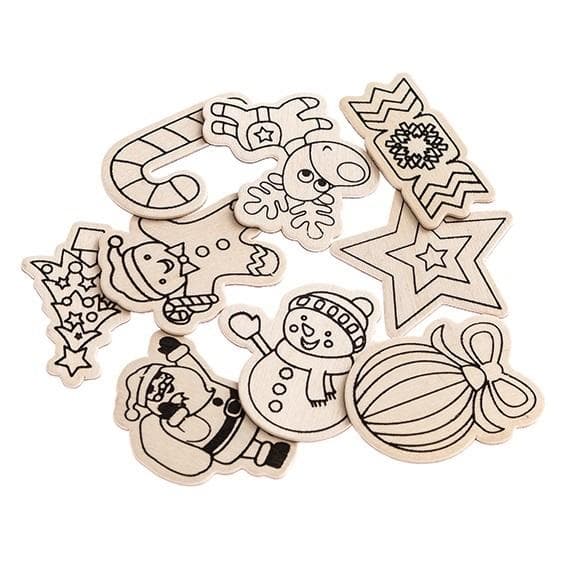 Ozdoby drewniane z magnesem 9 sztuk 4-6 cm