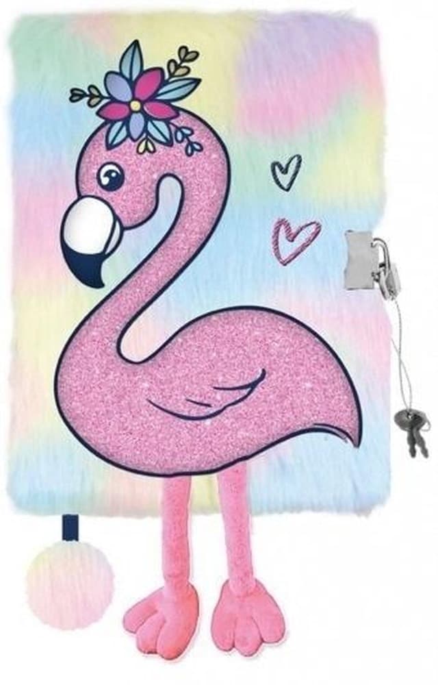 Pamiętnik A5 włochacz 3D z kłódką Tropical Flamingo 96 kartek
