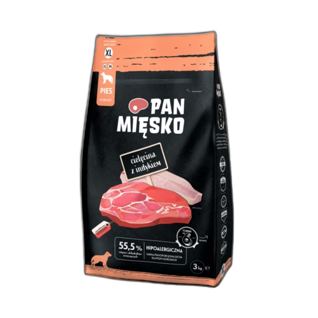 Pan Mięsko Cielęcina z indykiem sucha karma dla psa rasy XL 3 kg
